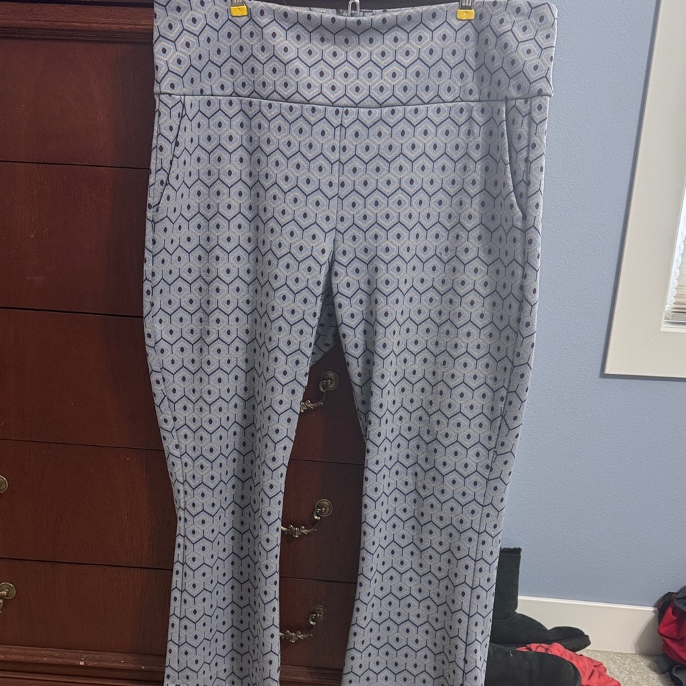 CAbi Blue Geometric Boot Cut Pants